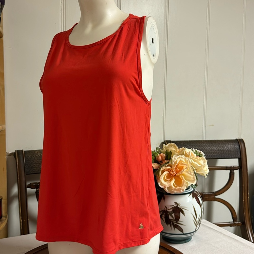 Orange Racerback Tank Soft, Stretchy Open Back Yoga Top Gold Triangle Logo Sz S